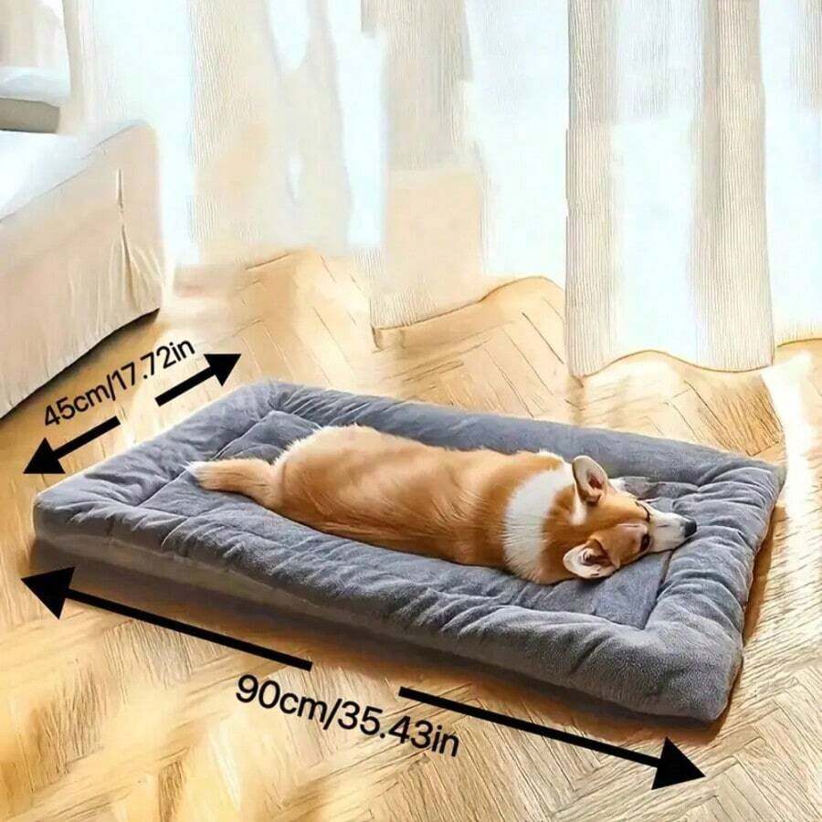 Grey ultra-thick plush pet bed mat with breathable polyester filling for cats and dogs