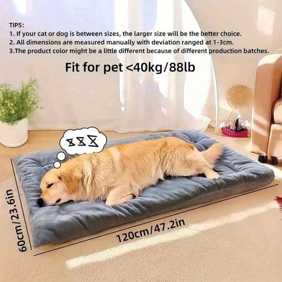 Grey ultra-thick plush pet bed mat with breathable polyester filling for cats and dogs