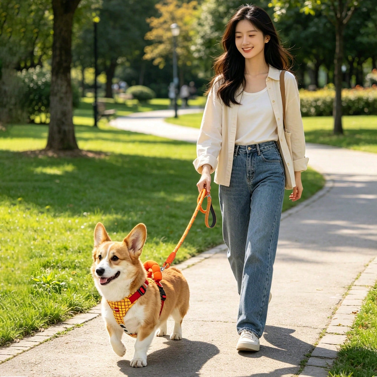 No Pull Dog Harness,Adjustable Oxford Medium Dog Harness With Leash,Reflective No-Choke Pet Vest Harness With Easy Control Soft Handle For Small Medium Dogs