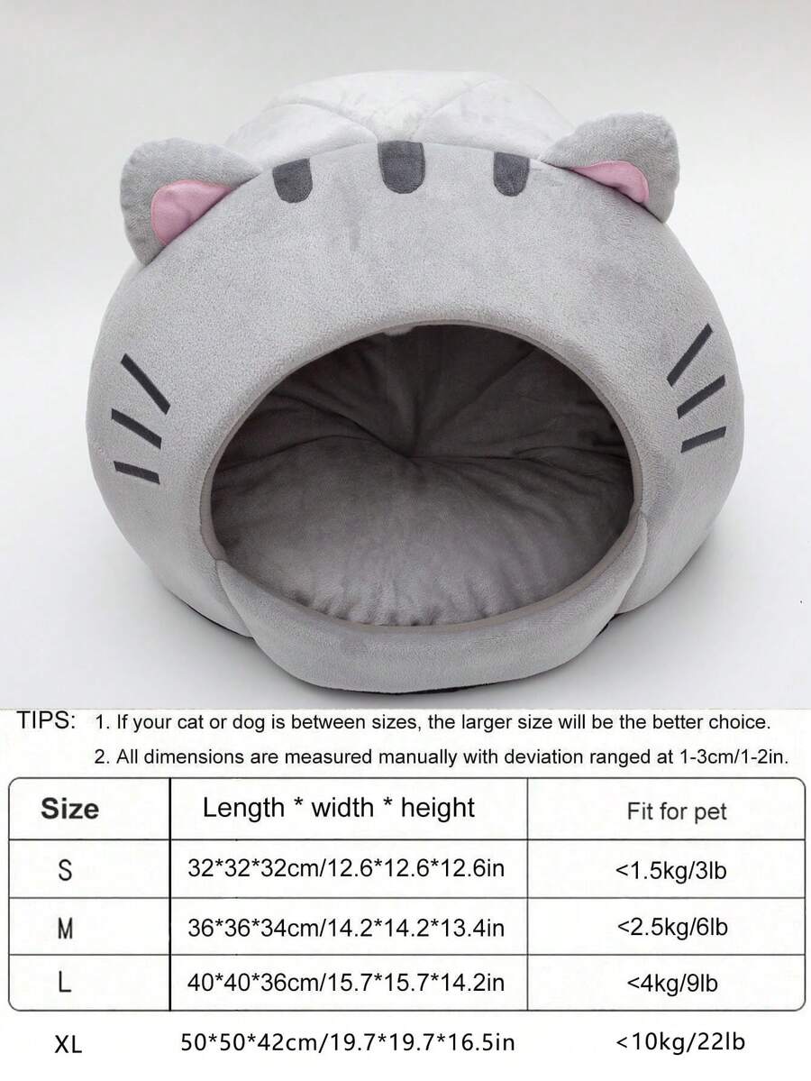 Multicolor soft cat bed featuring a cartoon pattern design suitable as a comfortable sleeping basket for cats and dogs.