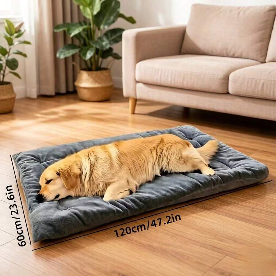 Grey ultra-thick plush pet bed mat with breathable polyester filling for cats and dogs