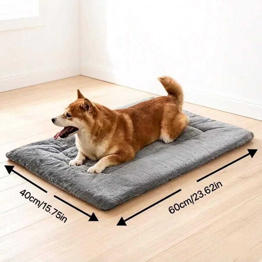 Grey ultra-thick plush pet bed mat with breathable polyester filling for cats and dogs