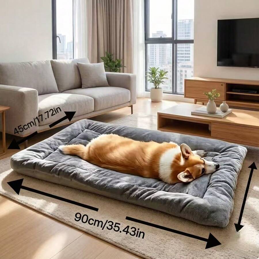 Grey ultra-thick plush pet bed mat with breathable polyester filling for cats and dogs