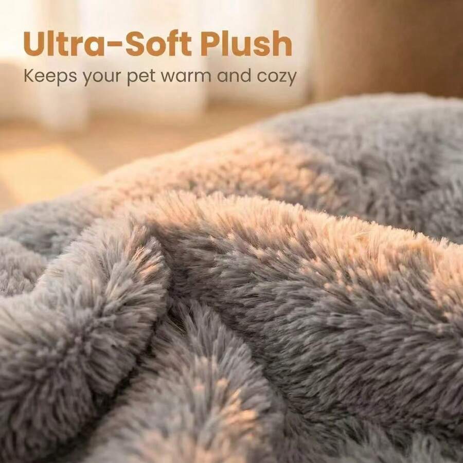 Grey ultra-thick plush pet bed mat with breathable polyester filling for cats and dogs