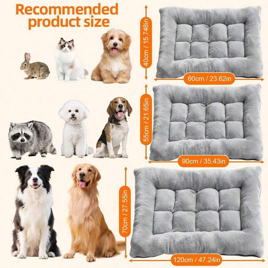 Grey ultra-thick plush pet bed mat with breathable polyester filling for cats and dogs