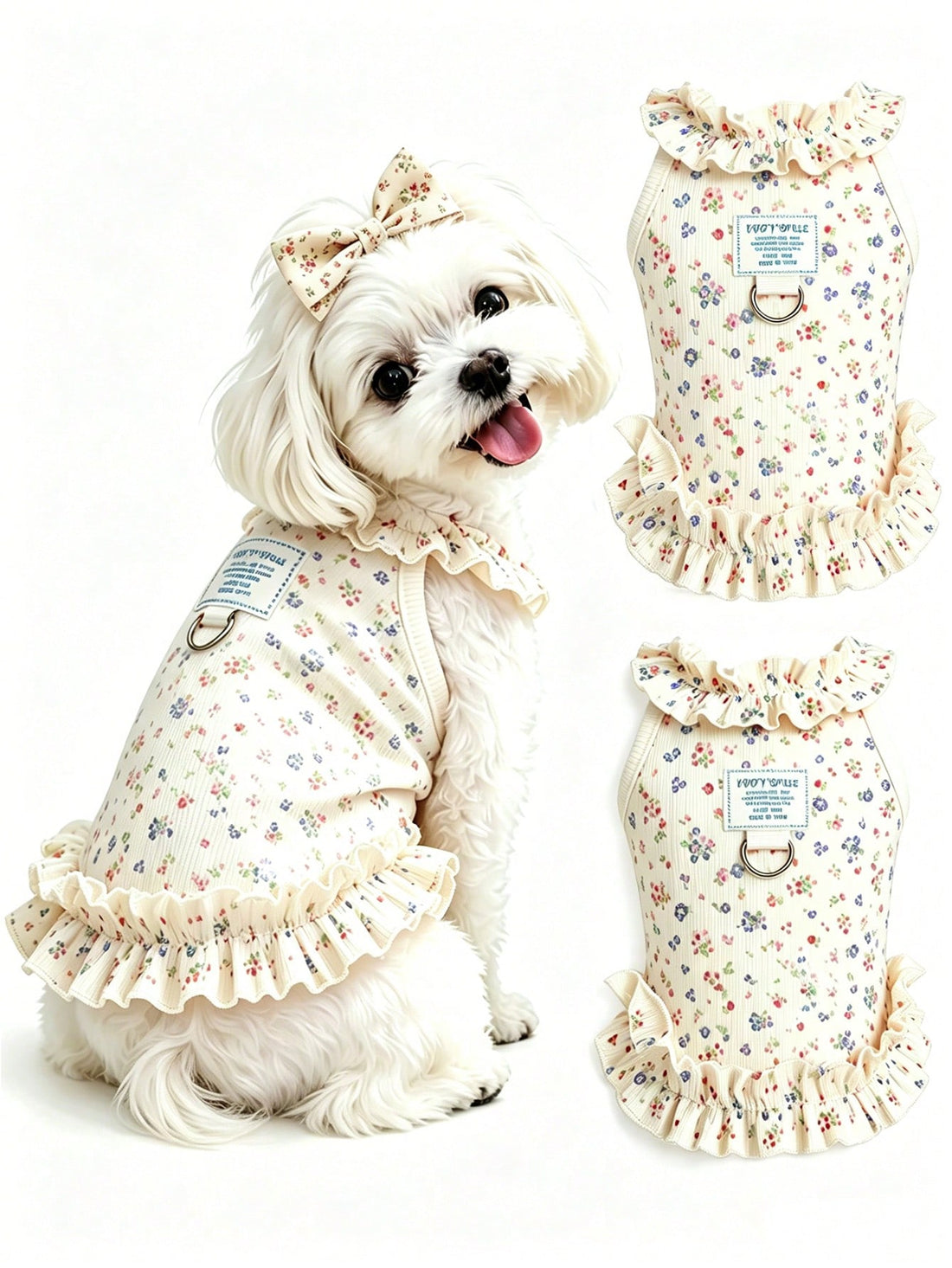 1pc Soft Pet Dress, Princess Style Cat And Dog Clothing, Breathable Floral Sun Dress, Suitable For Poodle, Teddy, Bichon Frise To Wear In Spring And Summer