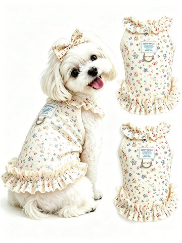 1pc Soft Pet Dress, Princess Style Cat And Dog Clothing, Breathable Floral Sun Dress, Suitable For Poodle, Teddy, Bichon Frise To Wear In Spring And Summer