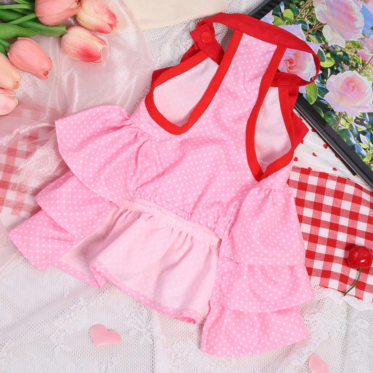 Pink Polka Dot Pet Princess Dress With Big Bow & Multi-Layer Cake Skirt, Ideal Birthday Party & Outdoor Outfit For Dogs And Cats