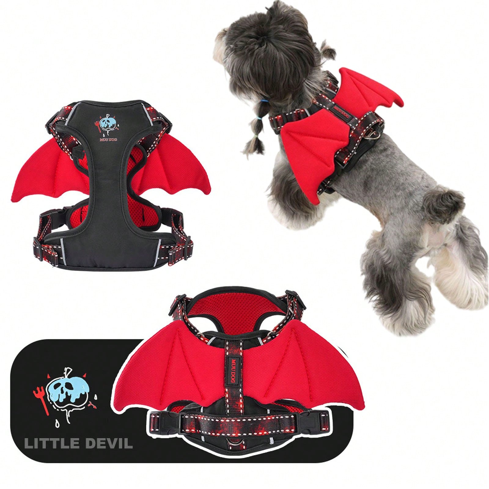 Halloween Pumpkin Devil Wings Pet Vest Harness, Adjustable Breathable Easy-On/Off Chest Strap, Escape-Proof Dog Walking Harness, Suitable For Puppies, Cats, Small, Medium, Large Dogs, Holiday Party Cosplay Outdoor Pet Supplies