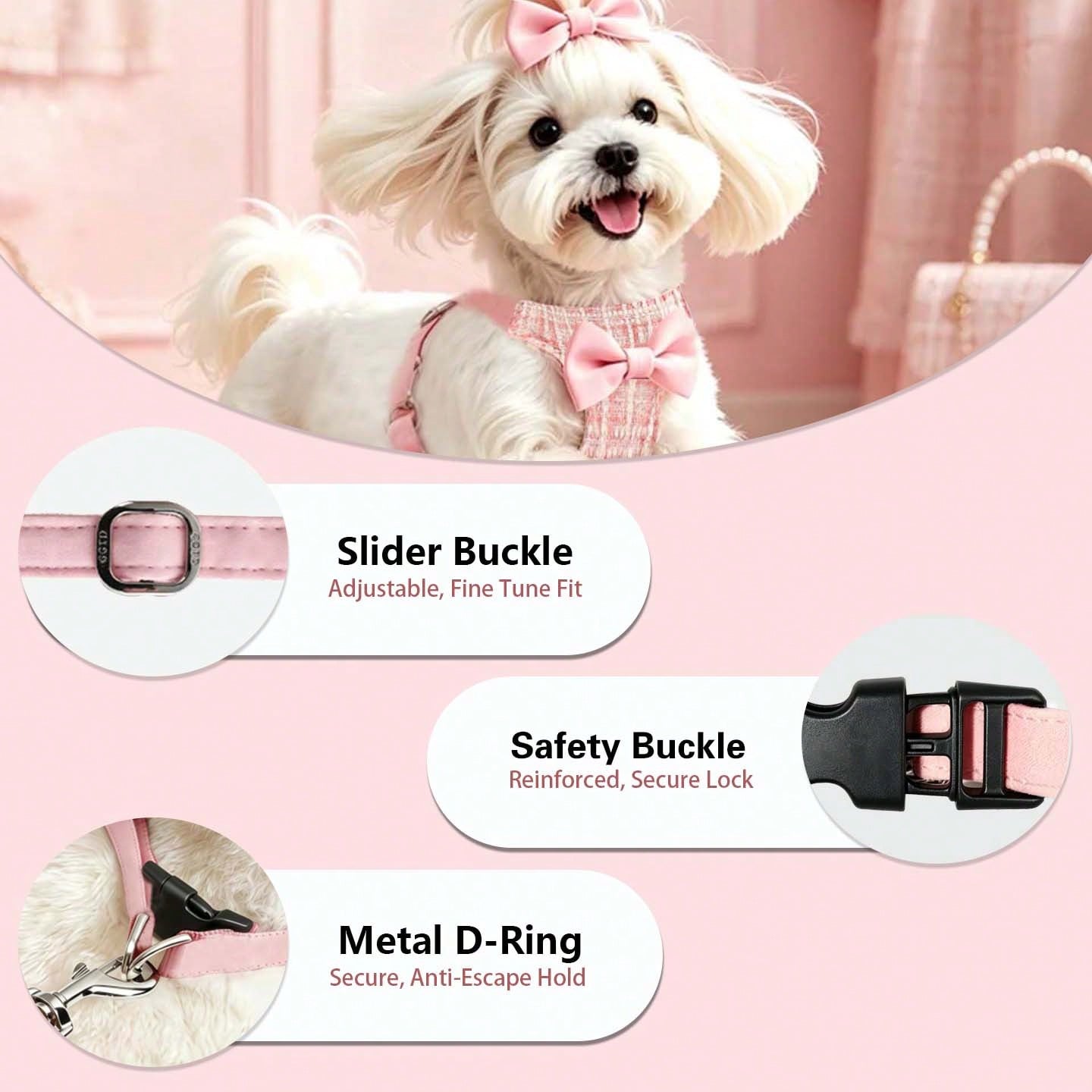 Multicolor polyester pet harness with letter pattern and 5ft leash, adjustable for small cats and dogs