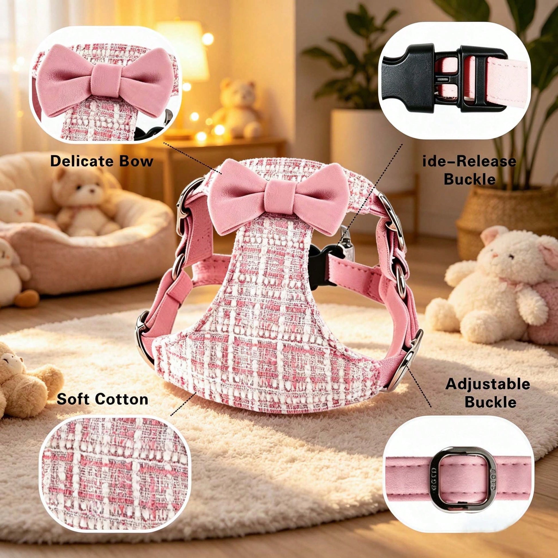 Multicolor polyester pet harness with letter pattern and 5ft leash, adjustable for small cats and dogs