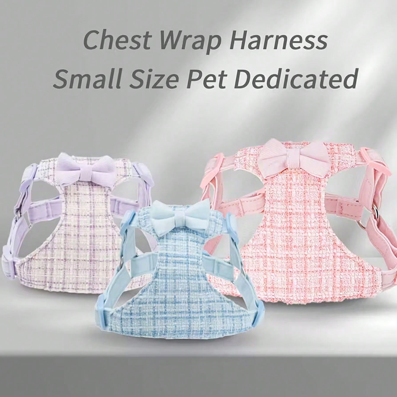 Multicolor polyester pet harness with letter pattern and 5ft leash, adjustable for small cats and dogs