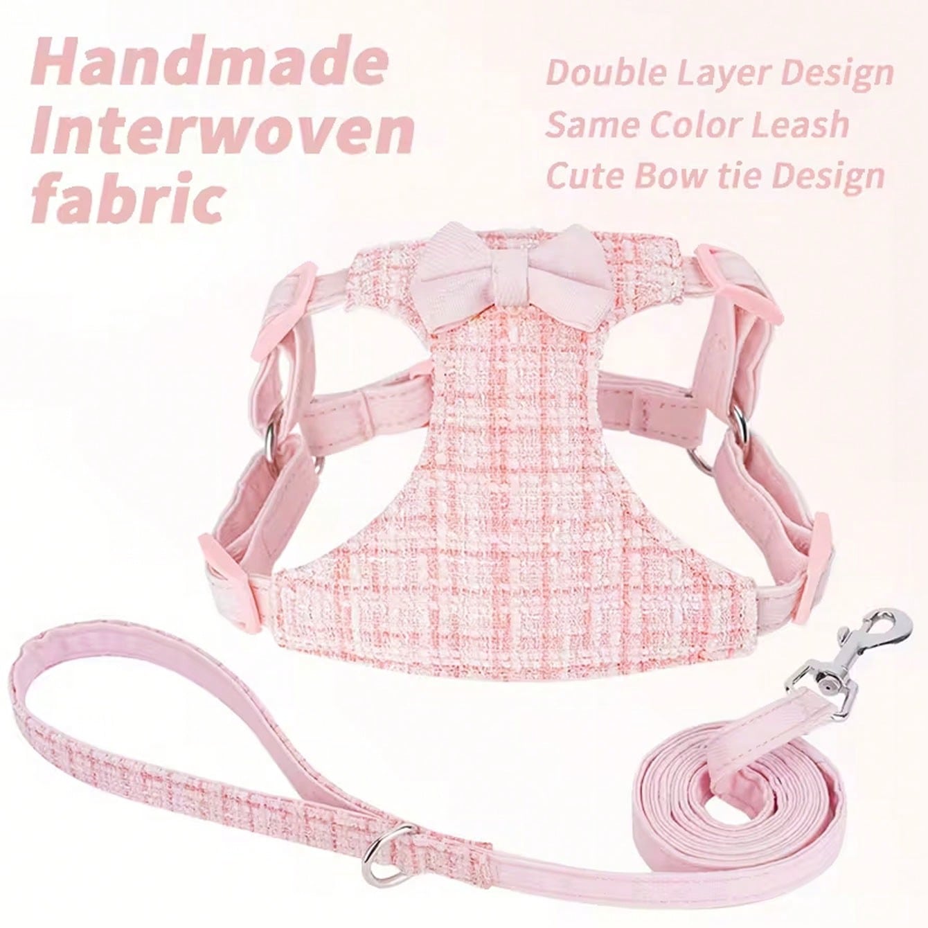 Multicolor polyester pet harness with letter pattern and 5ft leash, adjustable for small cats and dogs