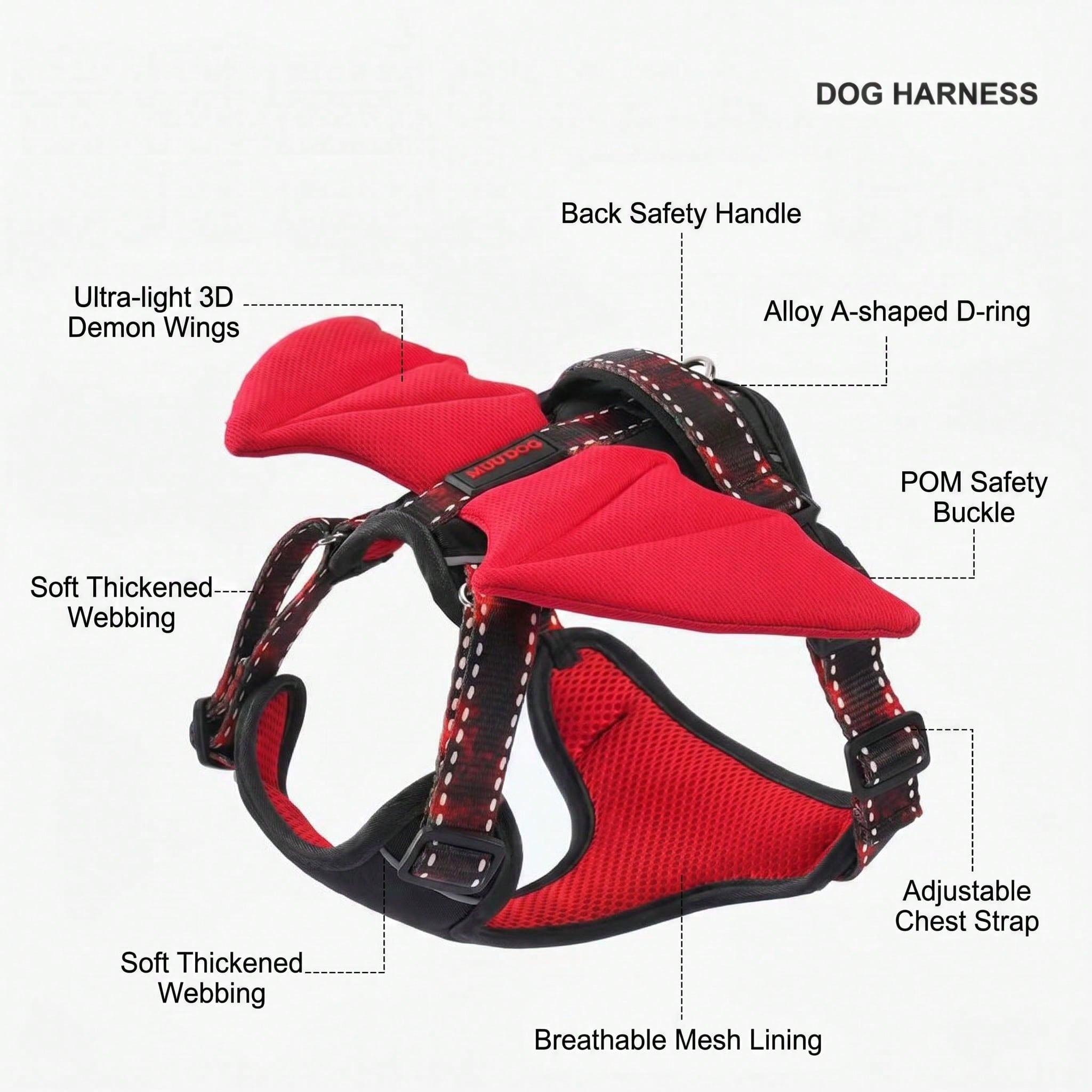 Halloween Pumpkin Devil Wings Pet Vest Harness, Adjustable Breathable Easy-On/Off Chest Strap, Escape-Proof Dog Walking Harness, Suitable For Puppies, Cats, Small, Medium, Large Dogs, Holiday Party Cosplay Outdoor Pet Supplies
