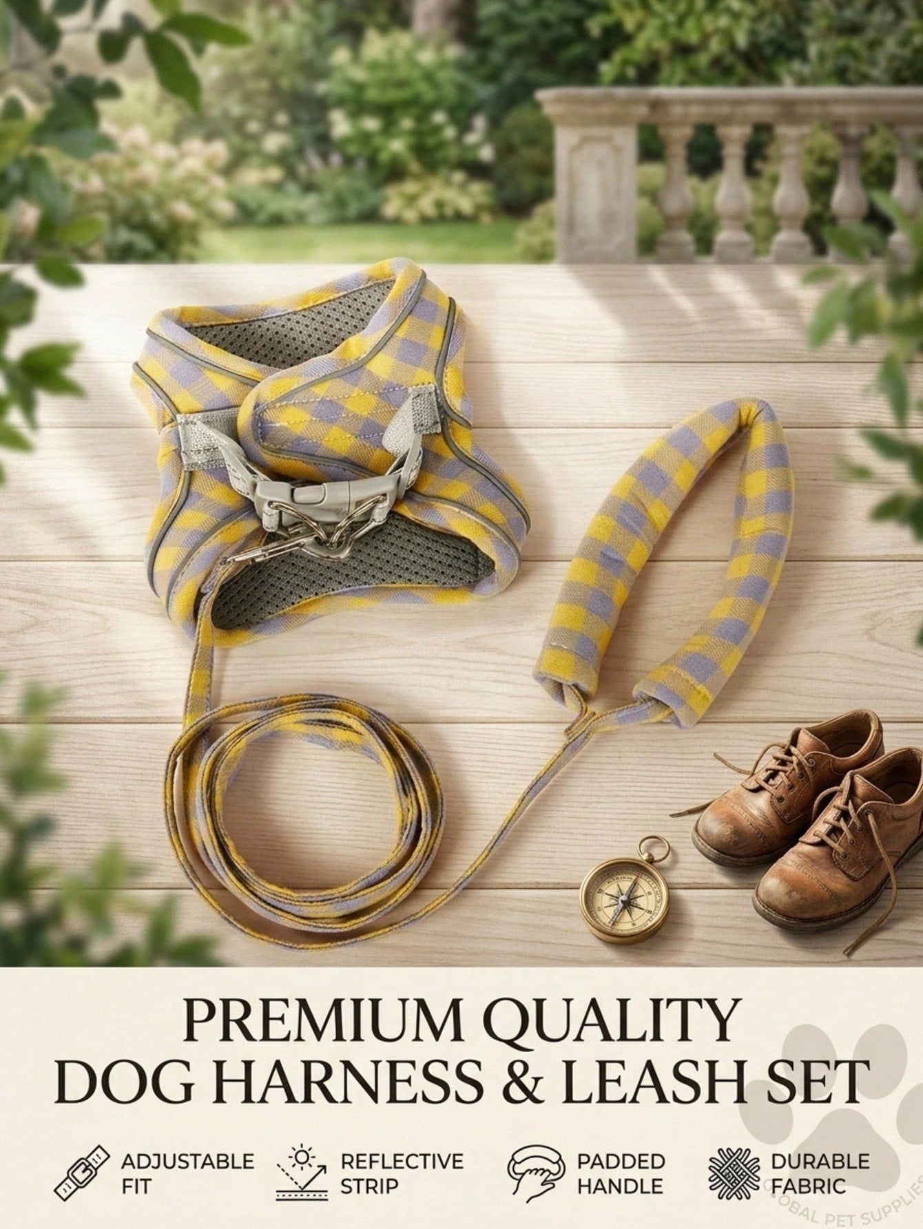 Multicolor plaid breathable vest-type dog harness made from polyurethane PU, suitable for cats and small to medium-sized dogs for outdoor use.