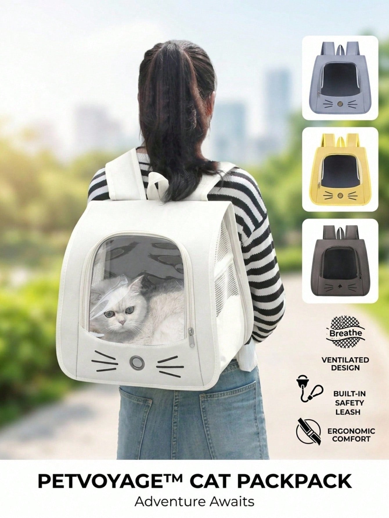 Oxford Canvas Transparent Breathable Pet Backpack, Suitable For Small Dogs And Cats Weighing No More Than 5.5 Kg, Can Be Used As A Backpack, Crossbody Bag, Or Handbag, Large Capacity Portable Pet Travel Bag