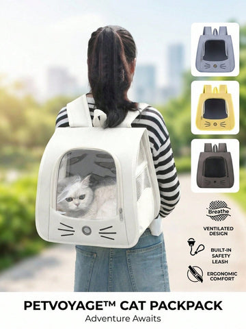 Oxford Canvas Transparent Breathable Pet Backpack, Suitable For Small Dogs And Cats Weighing No More Than 5.5 Kg, Can Be Used As A Backpack, Crossbody Bag, Or Handbag, Large Capacity Portable Pet Travel Bag