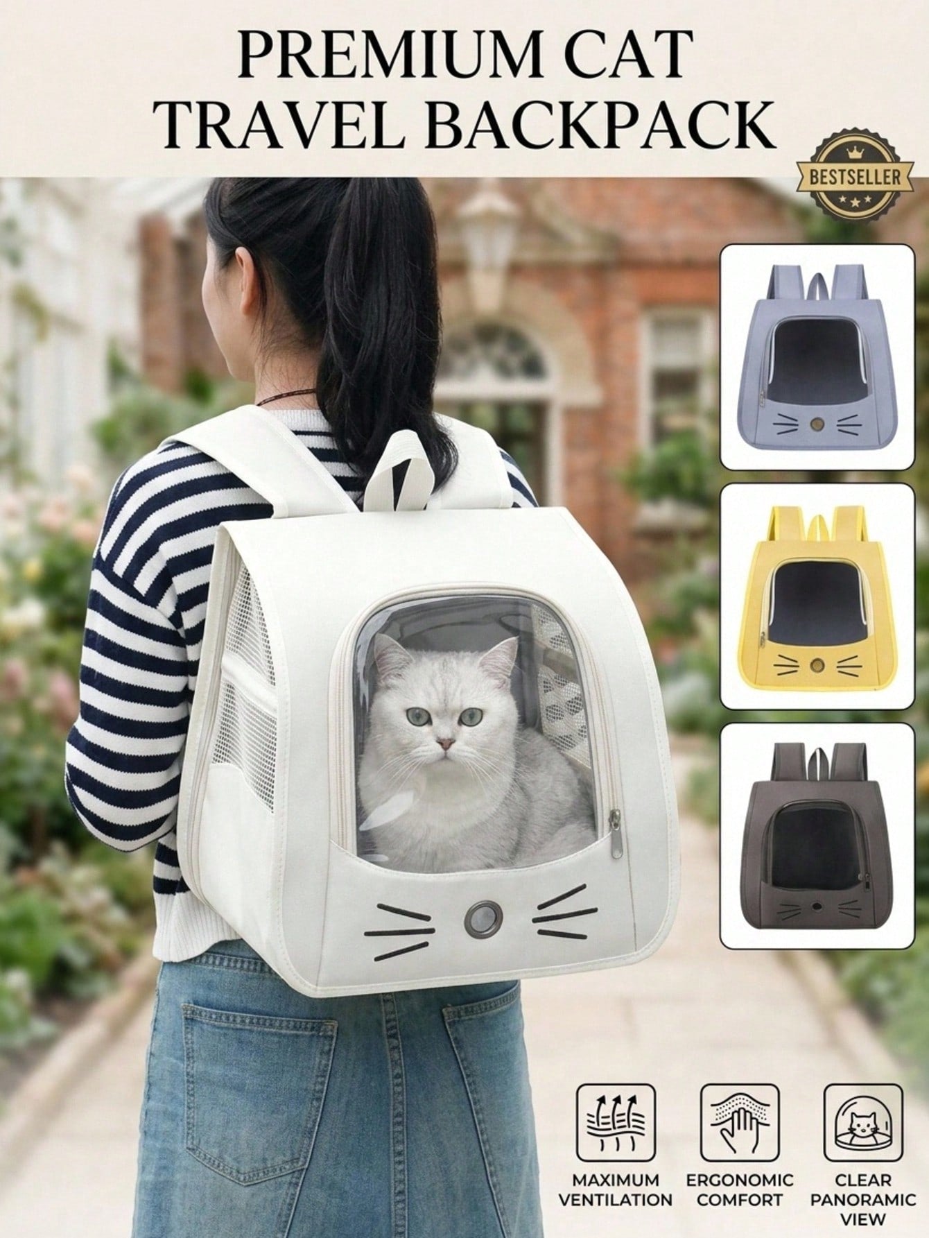 Oxford Canvas Transparent Breathable Pet Backpack, Suitable For Small Dogs And Cats Weighing No More Than 5.5 Kg, Can Be Used As A Backpack, Crossbody Bag, Or Handbag, Large Capacity Portable Pet Travel Bag