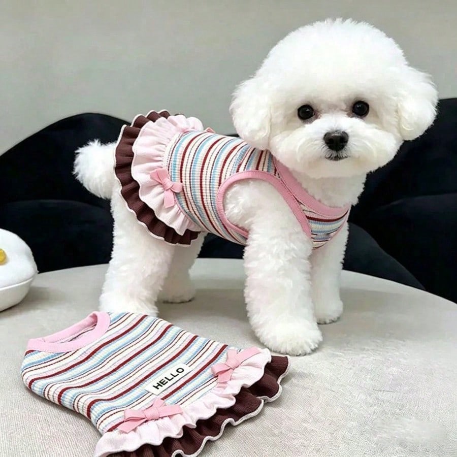 New Summer Striped Dog Dress, Anti-Hair Loss Summer Set, Suitable For Teddy Dogs And Bichon Frise Puppies' Clothing