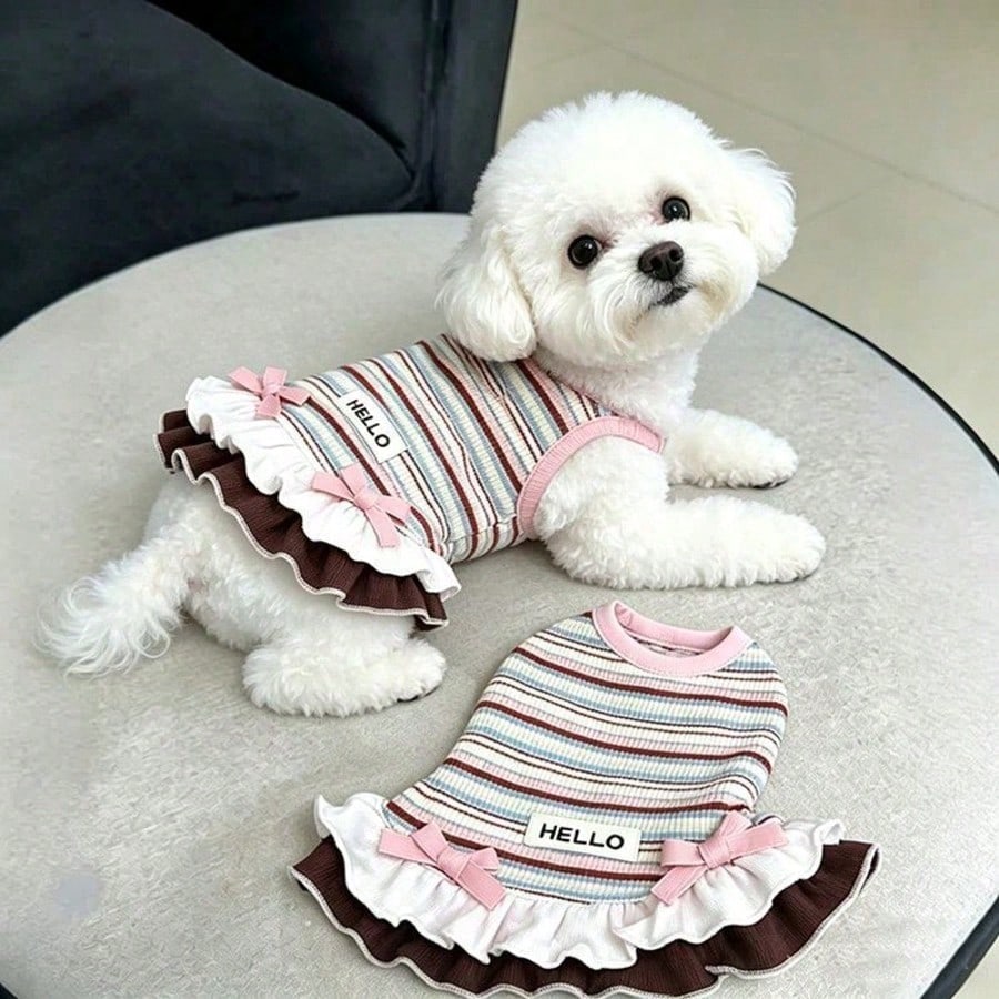 New Summer Striped Dog Dress, Anti-Hair Loss Summer Set, Suitable For Teddy Dogs And Bichon Frise Puppies' Clothing