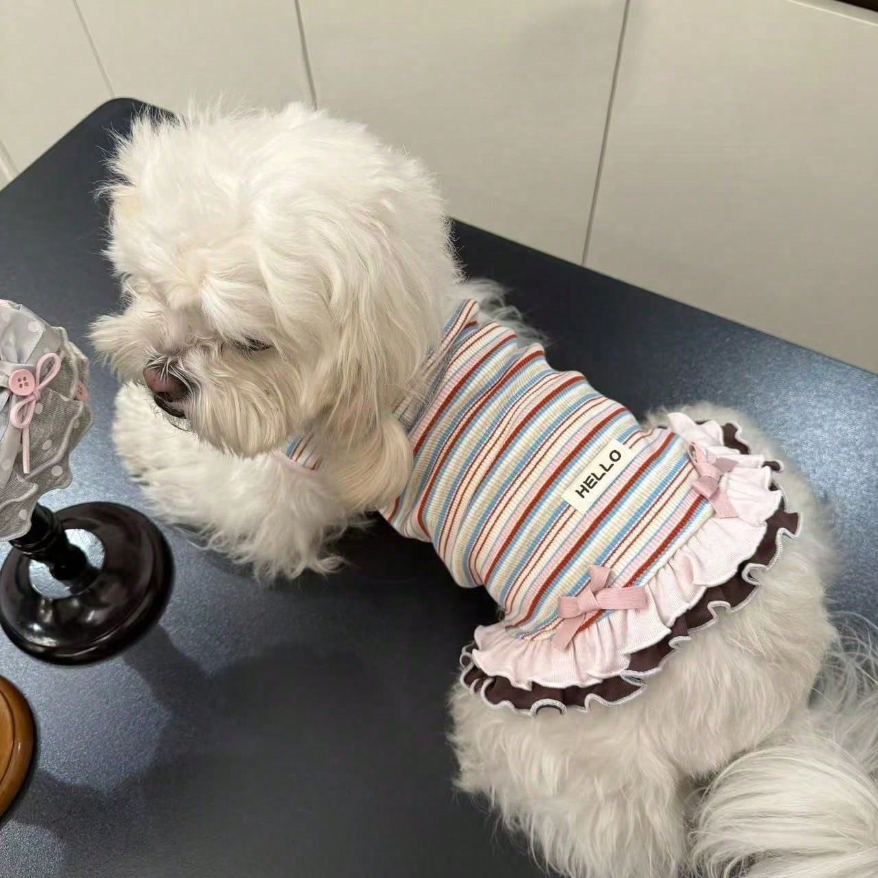 New Summer Striped Dog Dress, Anti-Hair Loss Summer Set, Suitable For Teddy Dogs And Bichon Frise Puppies' Clothing