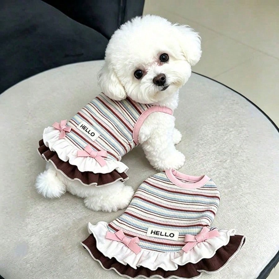New Summer Striped Dog Dress, Anti-Hair Loss Summer Set, Suitable For Teddy Dogs And Bichon Frise Puppies' Clothing