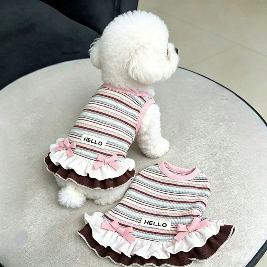 New Summer Striped Dog Dress, Anti-Hair Loss Summer Set, Suitable For Teddy Dogs And Bichon Frise Puppies' Clothing