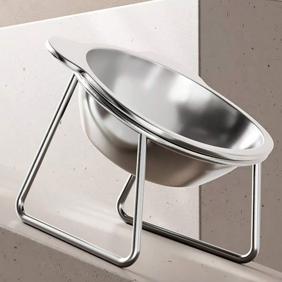 Four-piece elevated stainless steel cat bowl set with two 15-degree tilted stands for indoor cats and dogs.