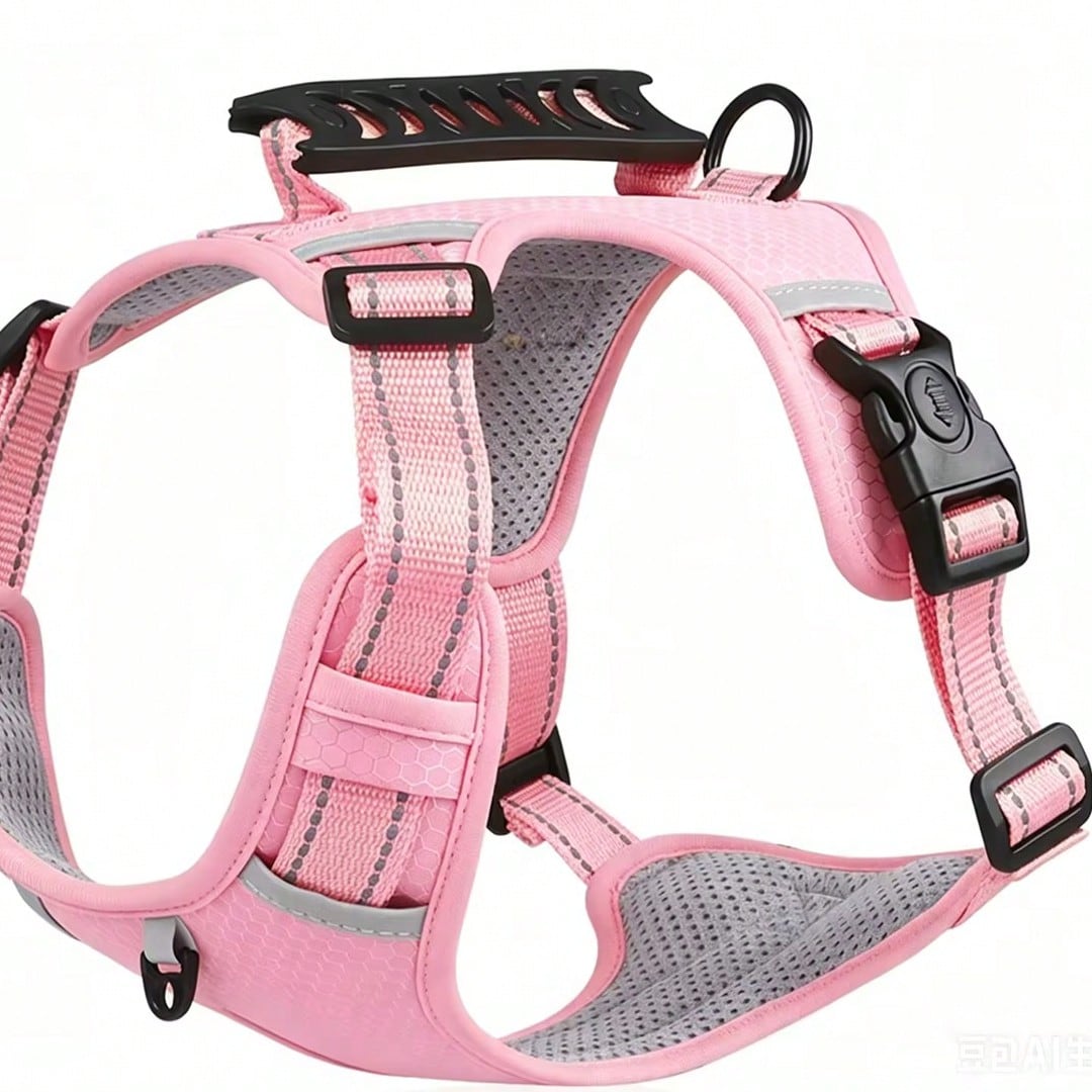 1 Pc Night Safety Reflective Pet Harness, Lightweight Breathable Lining Dog Chest Strap With Comfort Top Handle, Slide Adjustable Buckles, For Walking Training Hiking