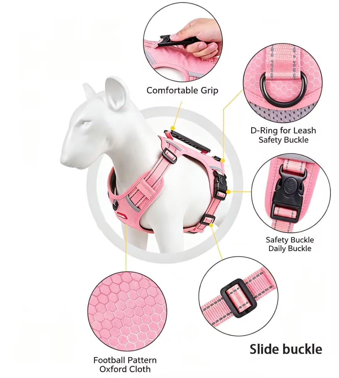 1 Pc Night Safety Reflective Pet Harness, Lightweight Breathable Lining Dog Chest Strap With Comfort Top Handle, Slide Adjustable Buckles, For Walking Training Hiking