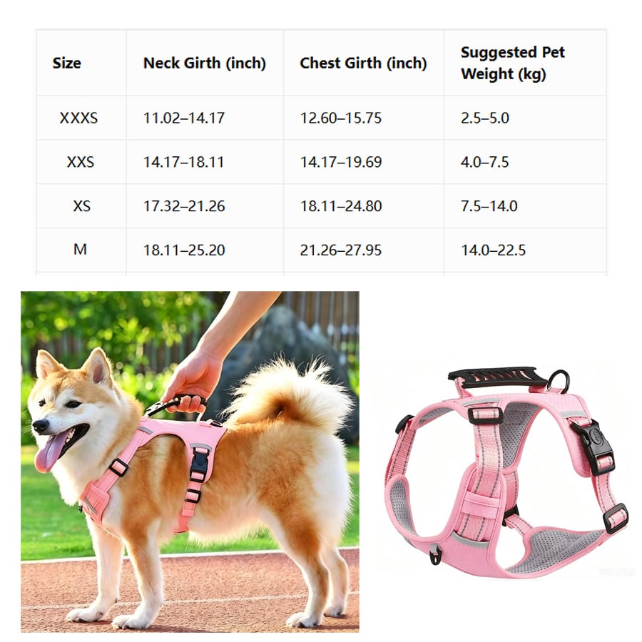 1 Pc Night Safety Reflective Pet Harness, Lightweight Breathable Lining Dog Chest Strap With Comfort Top Handle, Slide Adjustable Buckles, For Walking Training Hiking
