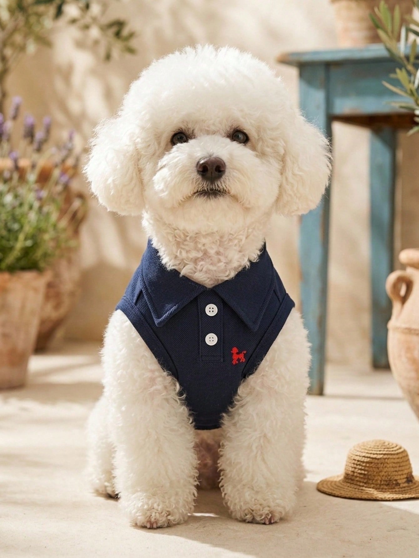 One Piece Solid Color Pet Polo Embroidered Shirt For Spring And Summer Vest