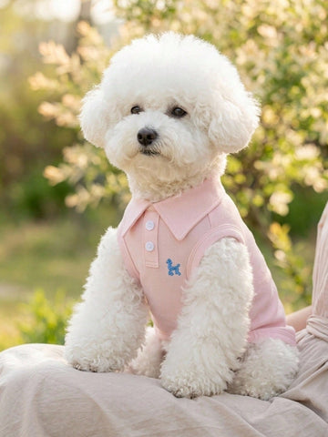 One Piece Solid Color Pet Polo Embroidered Shirt For Spring And Summer Vest