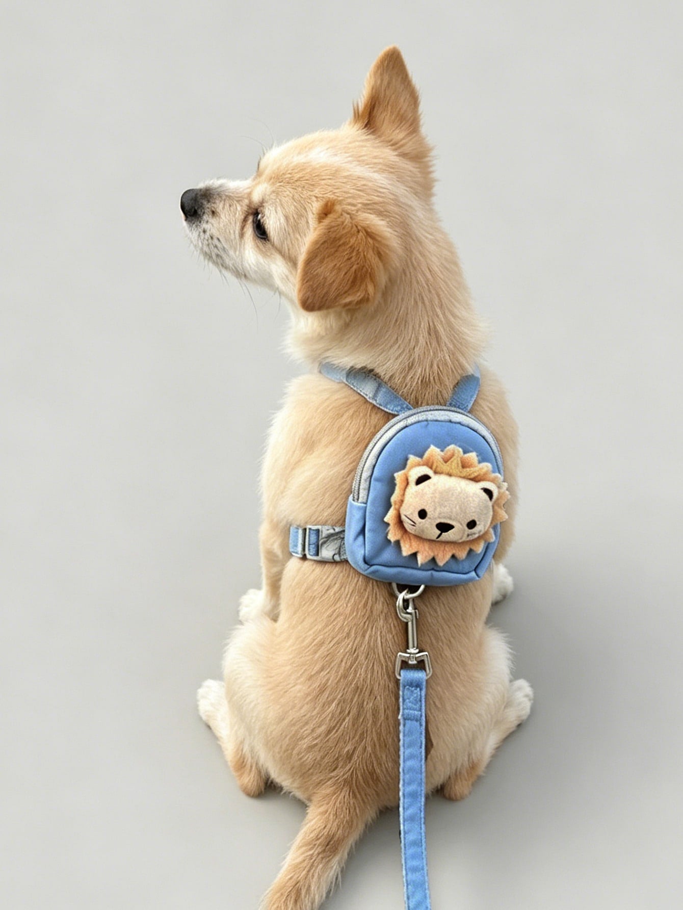 Multicolor plush lion decorative pet backpack harness and leash set for cats or small dogs with cartoon design and polyester collar material