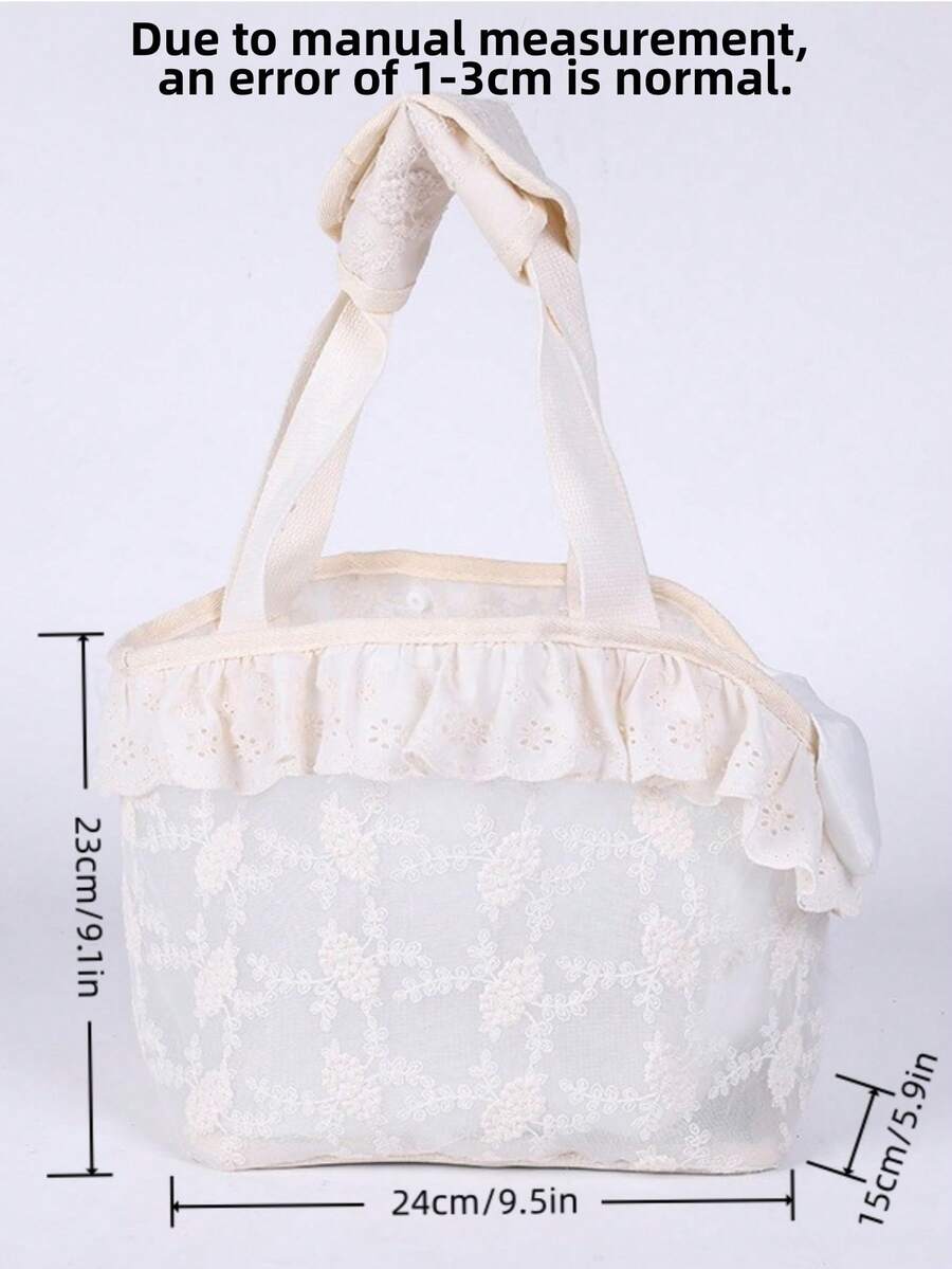 Beige soft-sided pet carrier tote bag featuring lace design and shoulder straps for small dogs and cats.
