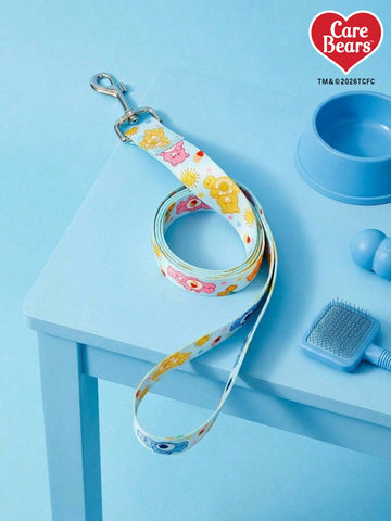 Baby blue polyamide dog leash with colorful heart-shaped bear print and comfortable grip for daily walks