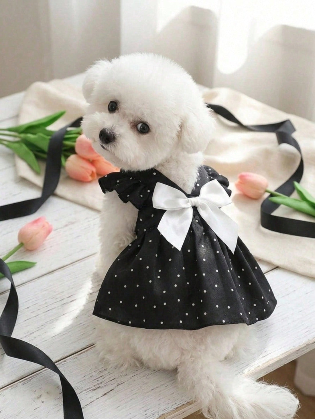 Pet Princess Dress, Red Polka Dot Ruffle Fly Sleeve Dog Dress With Big Satin Bow, Summer Elegant Puppy Cat Outfit For Small Breed Chihuahua Yorkie Birthday Party Clothes