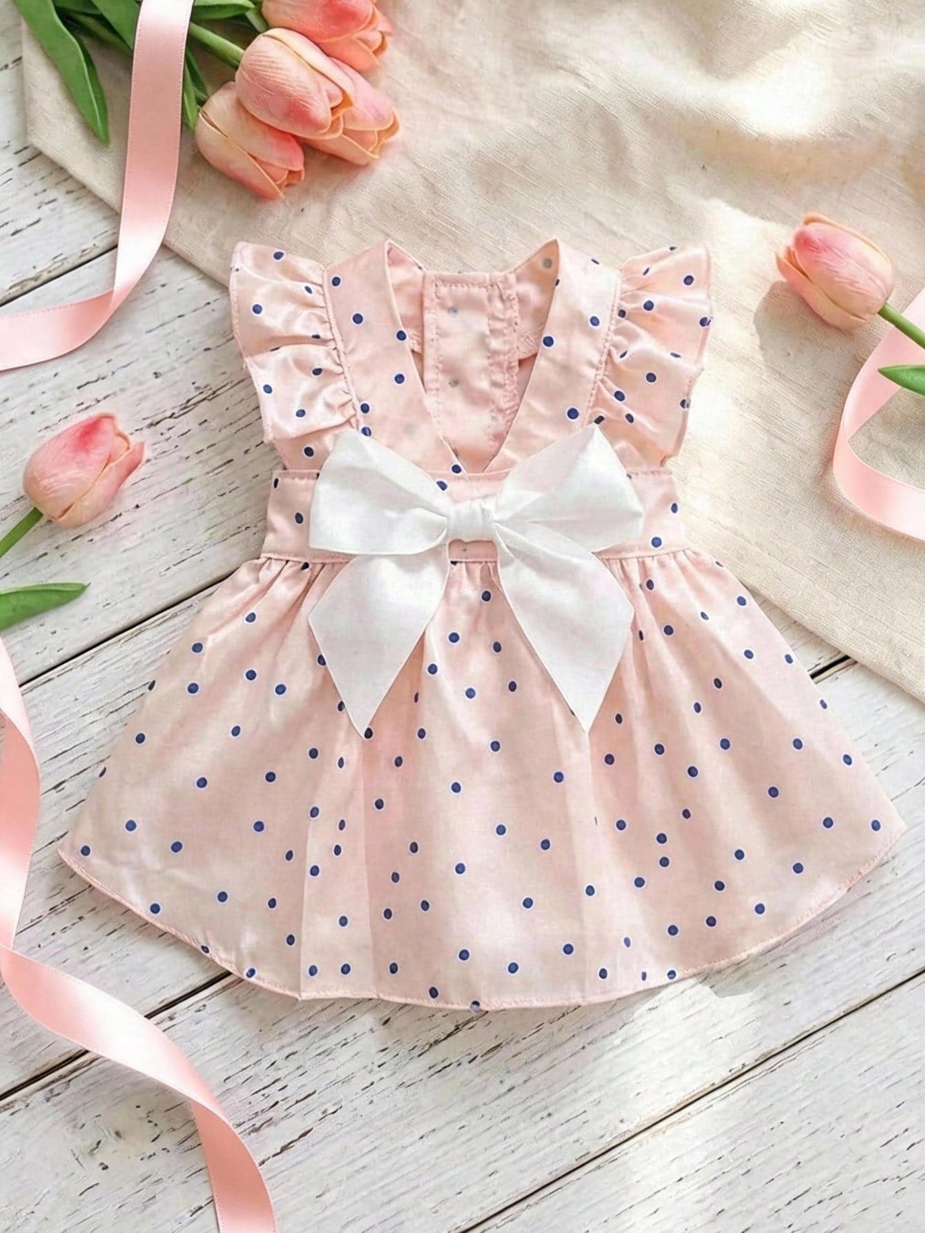 Pet Princess Dress, Red Polka Dot Ruffle Fly Sleeve Dog Dress With Big Satin Bow, Summer Elegant Puppy Cat Outfit For Small Breed Chihuahua Yorkie Birthday Party Clothes