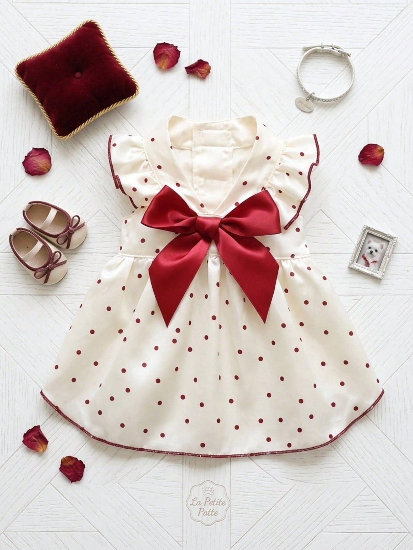 Pet Princess Dress, Red Polka Dot Ruffle Fly Sleeve Dog Dress With Big Satin Bow, Summer Elegant Puppy Cat Outfit For Small Breed Chihuahua Yorkie Birthday Party Clothes