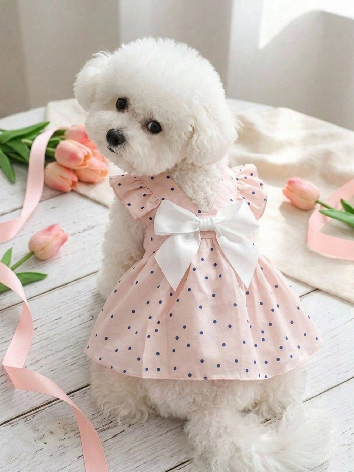 Pet Princess Dress, Red Polka Dot Ruffle Fly Sleeve Dog Dress With Big Satin Bow, Summer Elegant Puppy Cat Outfit For Small Breed Chihuahua Yorkie Birthday Party Clothes