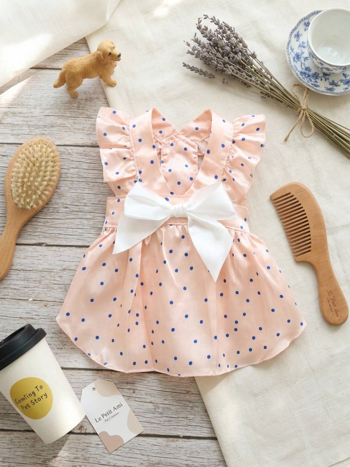 Pet Princess Dress, Red Polka Dot Ruffle Fly Sleeve Dog Dress With Big Satin Bow, Summer Elegant Puppy Cat Outfit For Small Breed Chihuahua Yorkie Birthday Party Clothes