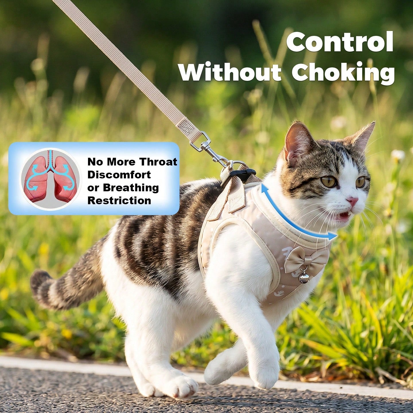 Beige anchor-shaped cat and dog leash and harness set with geometric graphic pattern, designed for small pets and made from polyester.