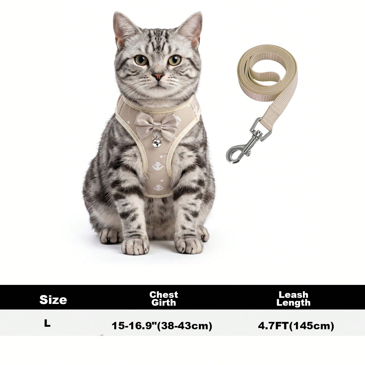 Beige anchor-shaped cat and dog leash and harness set with geometric graphic pattern, designed for small pets and made from polyester.