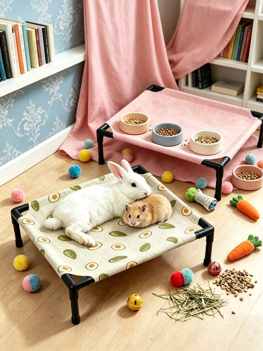 Washable raised polyester small pet bed and camping sleeping mat suitable for hamsters, rabbits, and small cats.