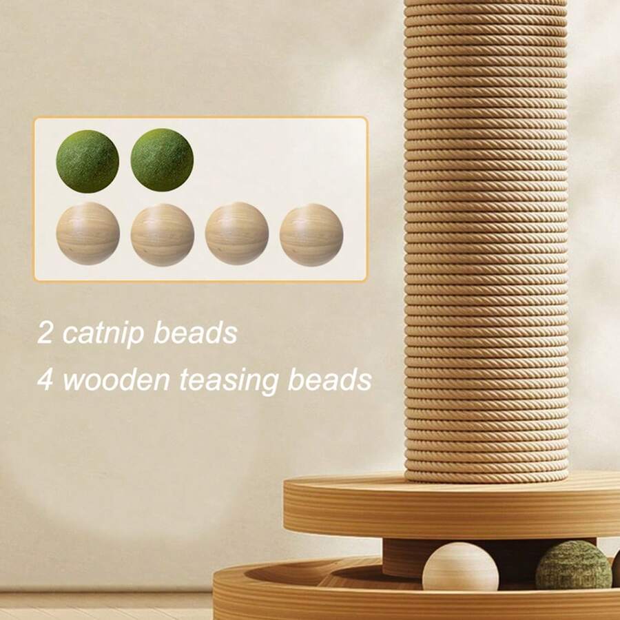 Solid wood vertical sisal cat scratching post climbing tree with interactive turntable toy