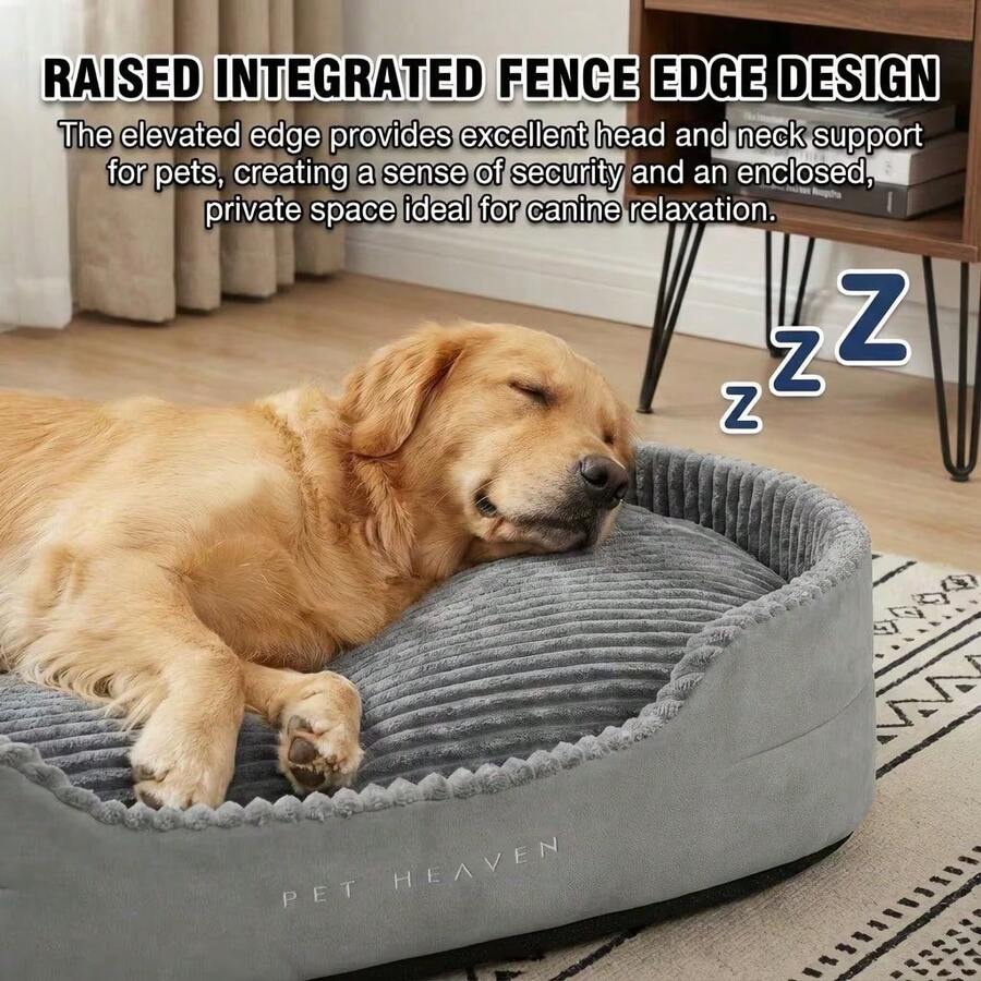 Grey washable oval pet calming bed with removable cover for dogs and cats