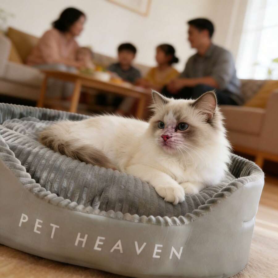 Grey washable oval pet calming bed with removable cover for dogs and cats
