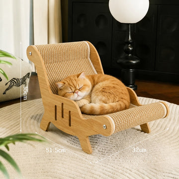2-in-1 wooden cat scratcher lounge chair with natural sisal scratching surface for indoor cats