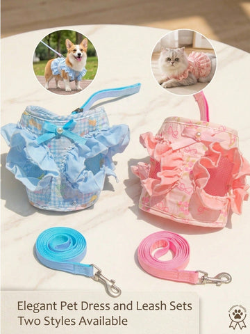 Multicolor polyester cat harness and leash set in an escape proof vest style for outdoor walking, suitable for cats and dogs