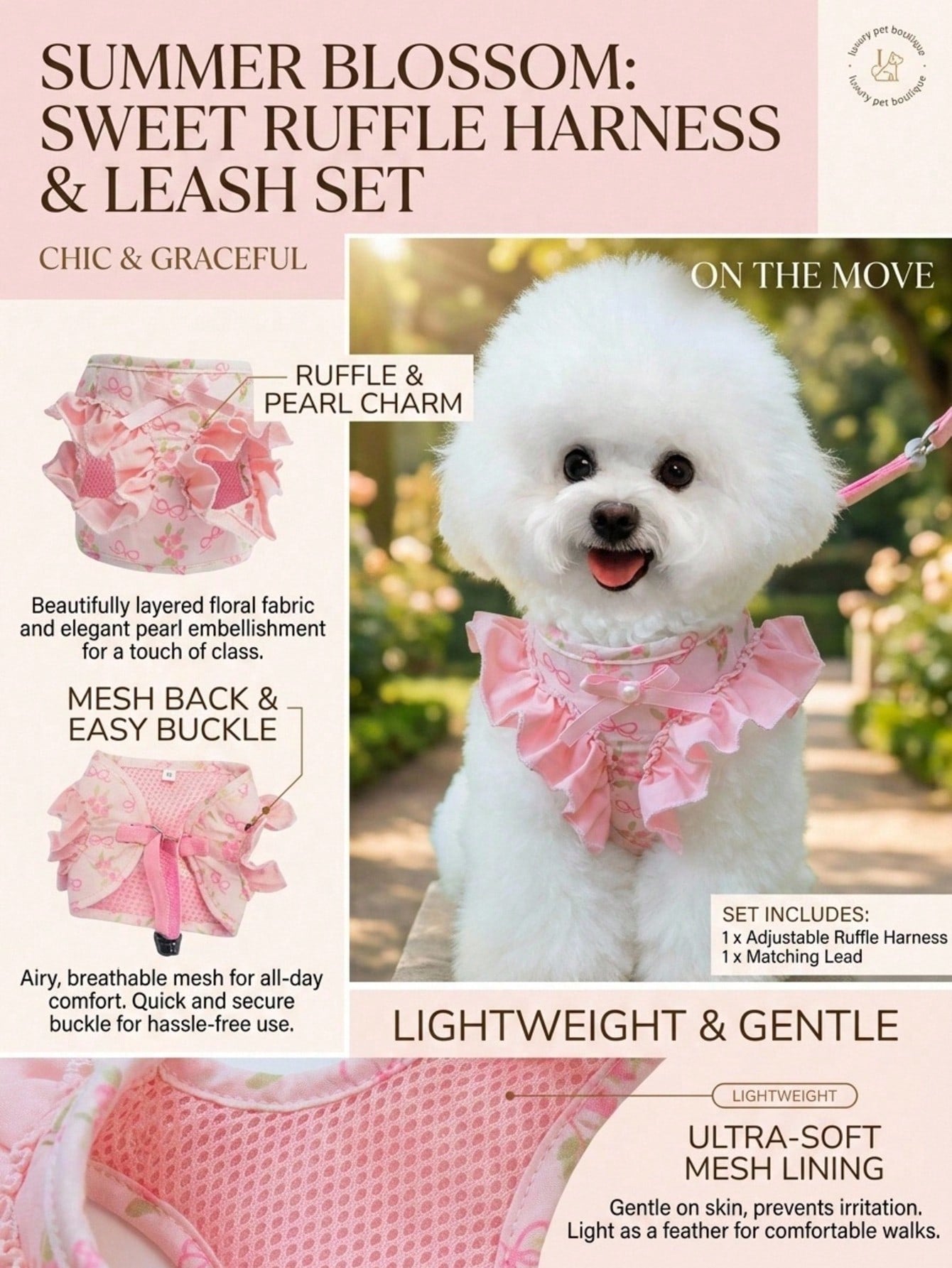 Multicolor polyester cat harness and leash set in an escape proof vest style for outdoor walking, suitable for cats and dogs